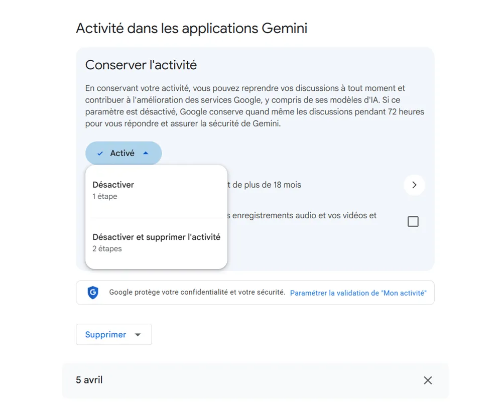 Activer et désactiver l'activité sur le site