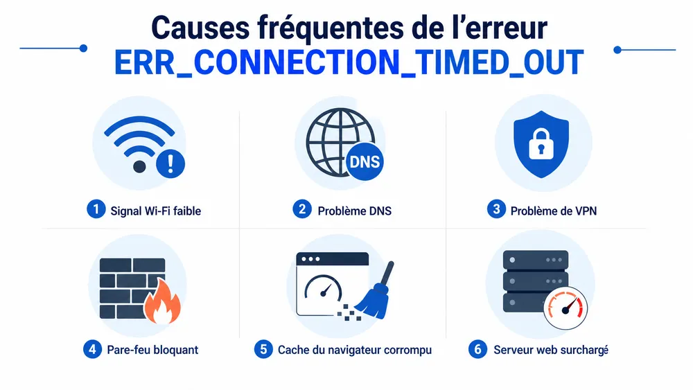ERR_CONNECTION_TIMED_OUT : comment réparer l’erreur “ce site est inaccessible” 3 Les causes les plus fréquentes de ERR_CONNECTION_TIMED_OUT