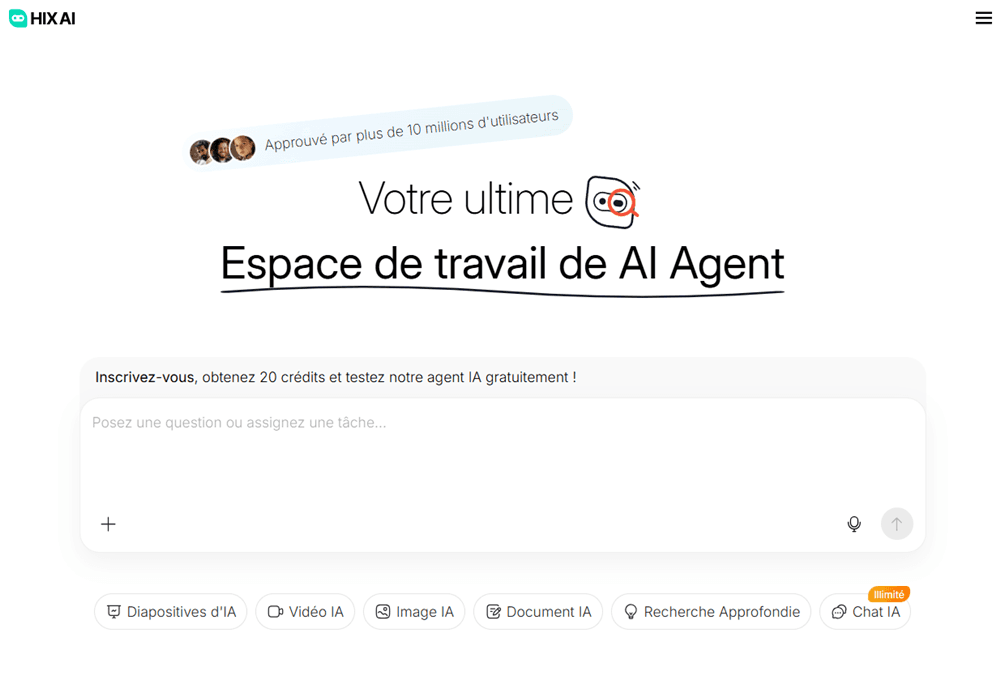 Interface d'utilisation de Hix AI