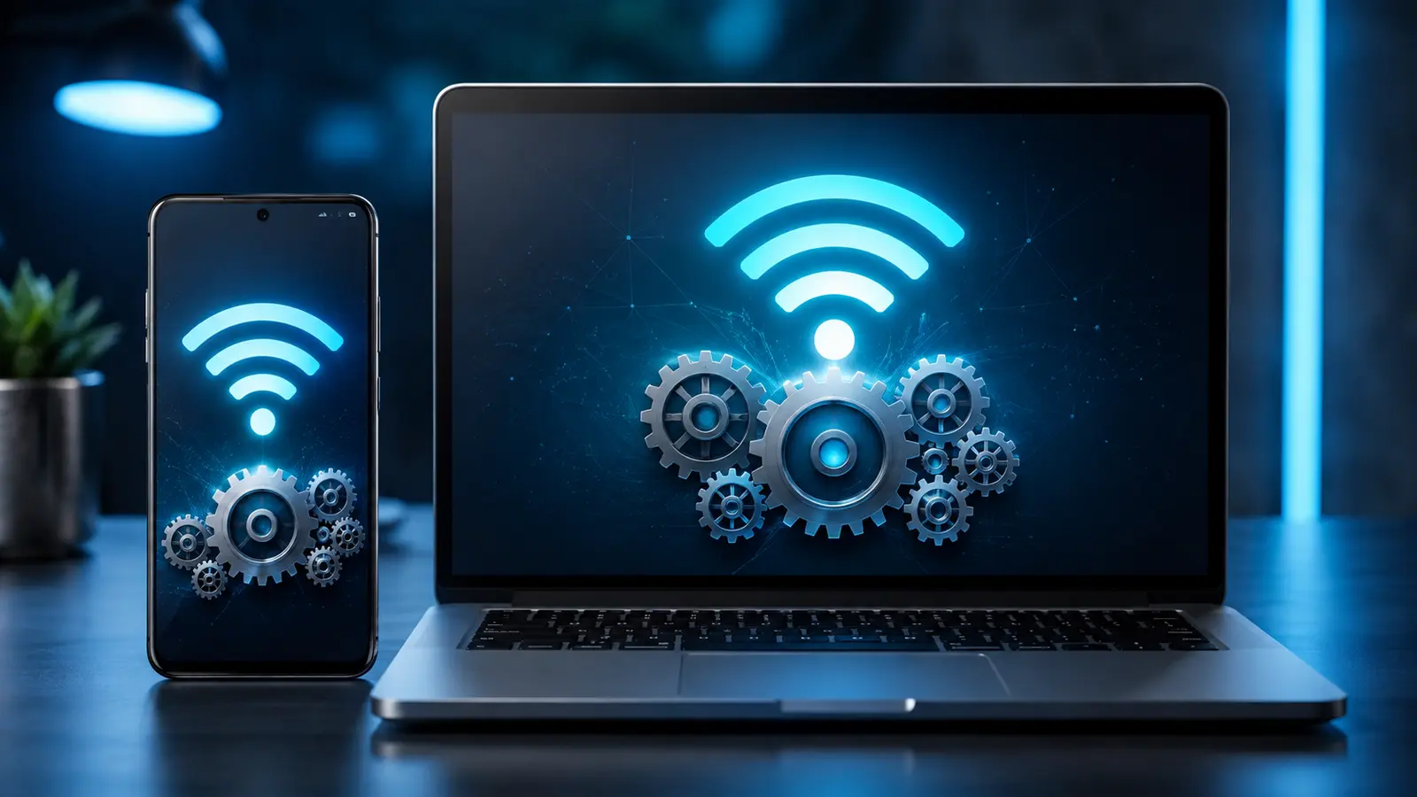 Comment réparer l’erreur « ERR_CONNECTION_RESET » sur votre navigateur ? 10 Smartphone et ordinateur portable dont les réglages Wi-Fi sont réparés par des engrenages.