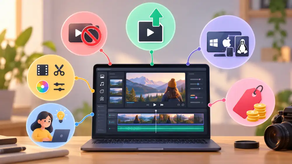 Les 6 critères pour choisir un logiciel vidéo gratuit : filigrane, export, système, fonctions, apprentissage, prix