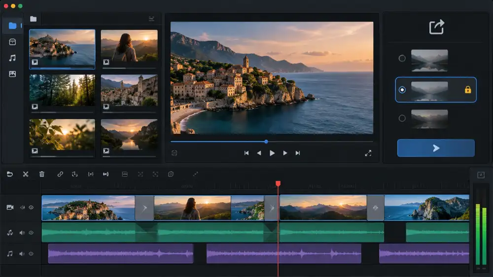 Interface de Lightworks, logiciel vidéo gratuit à export 720p en version gratuite