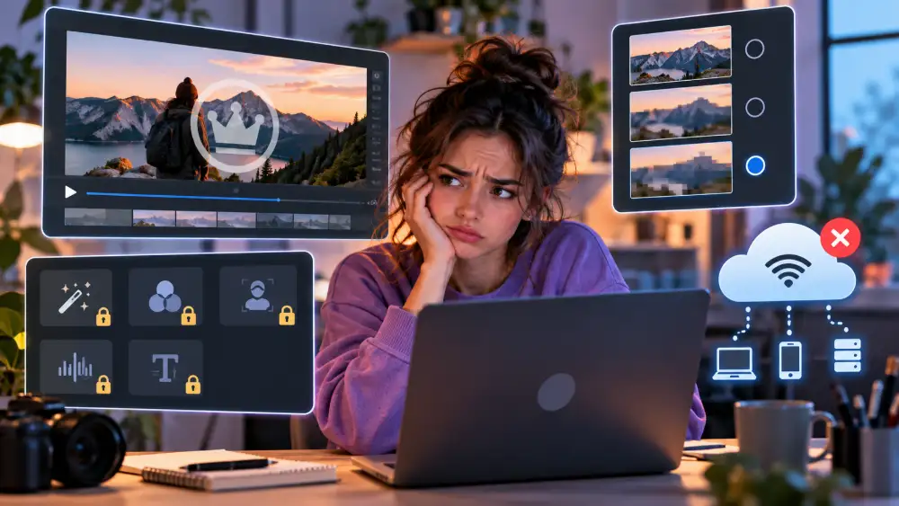 Les limites d'un logiciel vidéo gratuit : filigrane, export bridé, fonctions verrouillées et dépendance au cloud