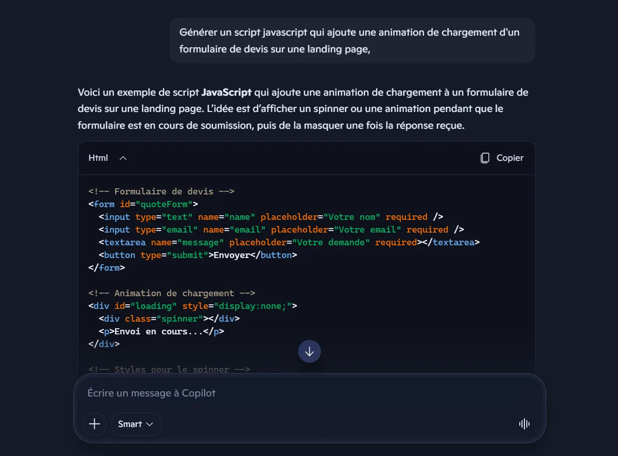 Générer du code avec Copilot