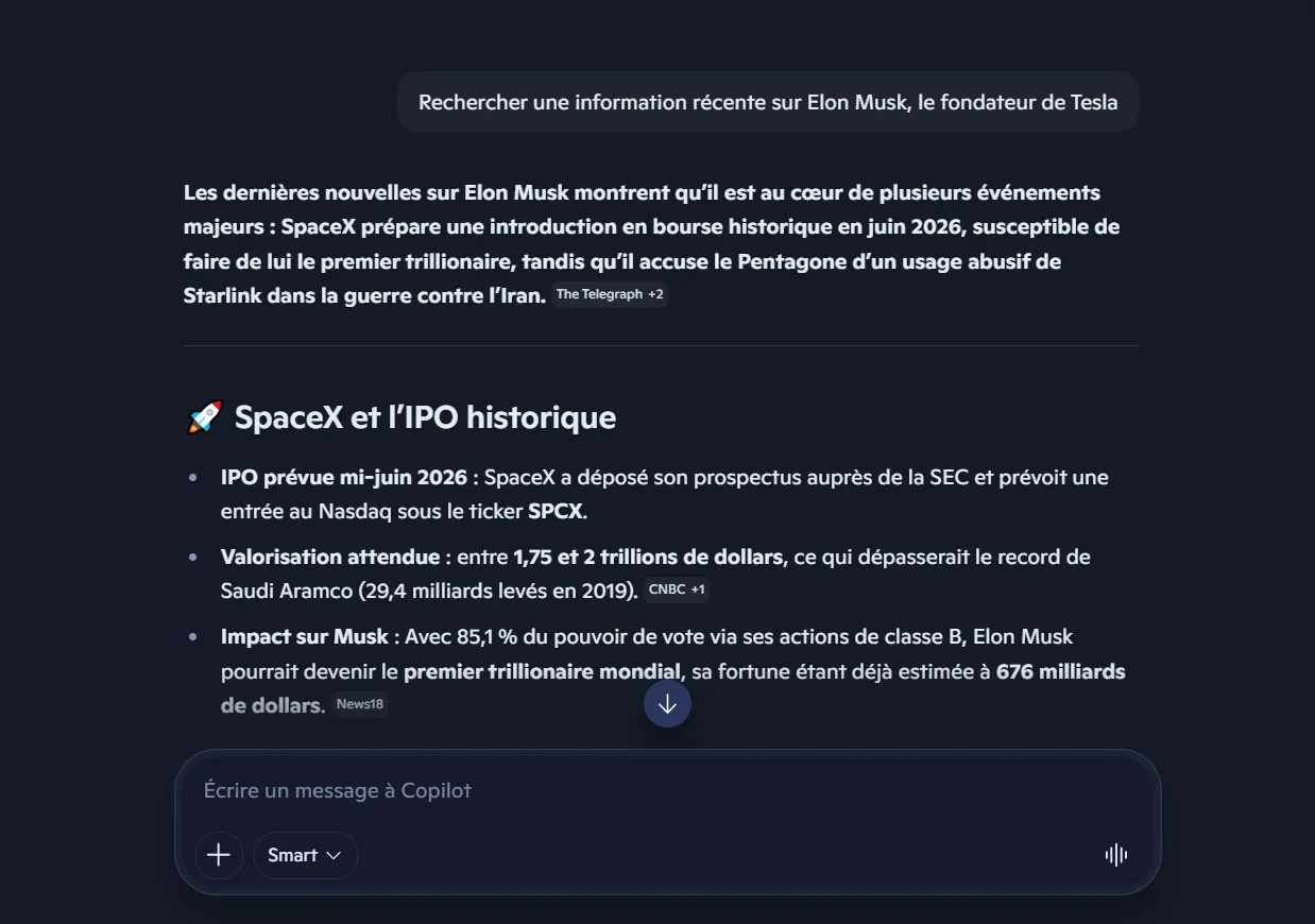 Rechercher une information récente avec Copilot