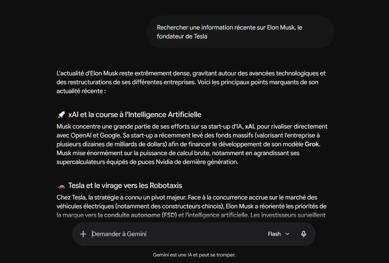 Rechercher une information récente avec Gemini