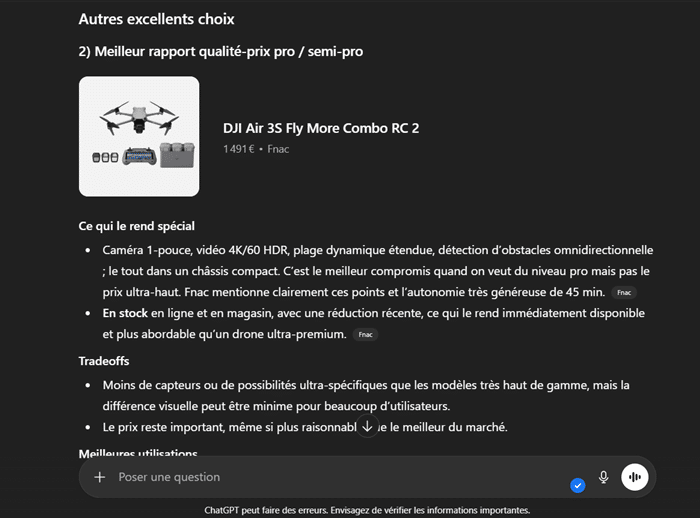 Un modéle plus performant de drone proposé par ChatGPT