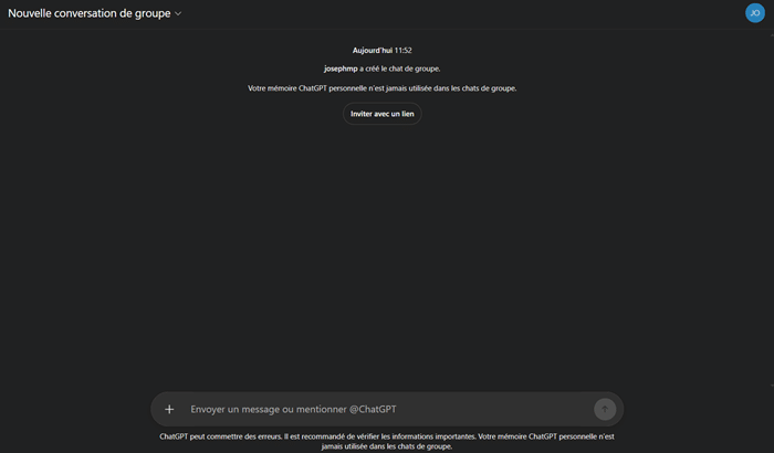 Interface de conversation de groupe ChatGPT Compte