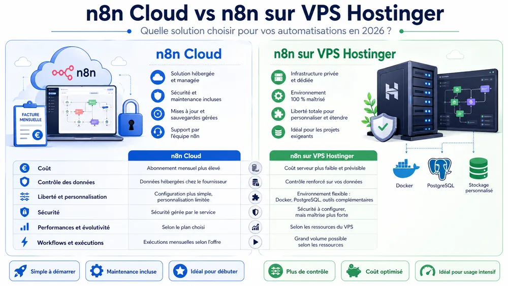 n8n Cloud vs Hostinger : comparaison de deux solutions d'automatisation