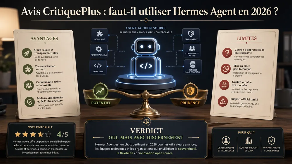 Avis CritiquePlus : faut-il utiliser Hermes Agent en 2026 ?