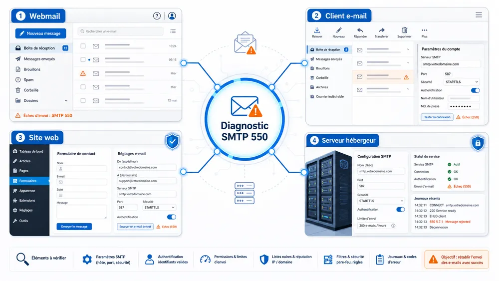 Cas pratiques : Gmail, Microsoft 365, Outlook, WordPress et hébergeur