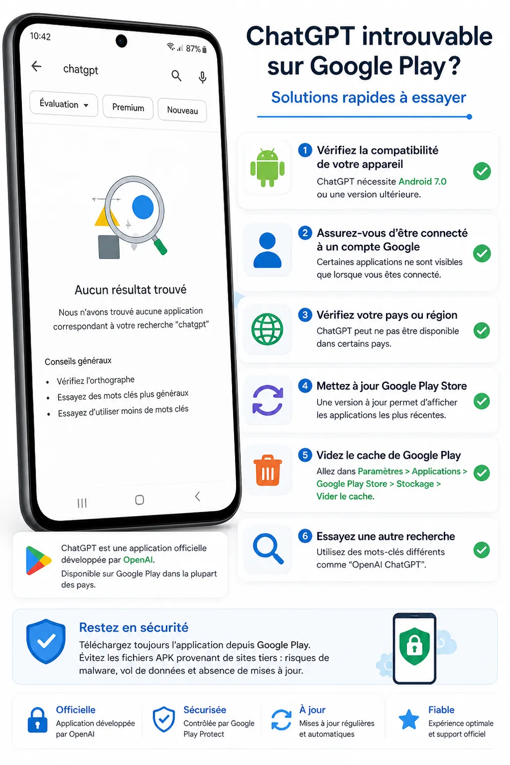 Que faire si ChatGPT n’apparaît pas sur Google Play ?
