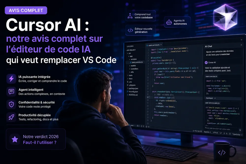 Cursor AI : notre avis complet sur l’éditeur de code IA qui veut remplacer VS Code 1 Cursor AI : notre avis complet sur l’éditeur de code IA qui veut remplacer VS Code