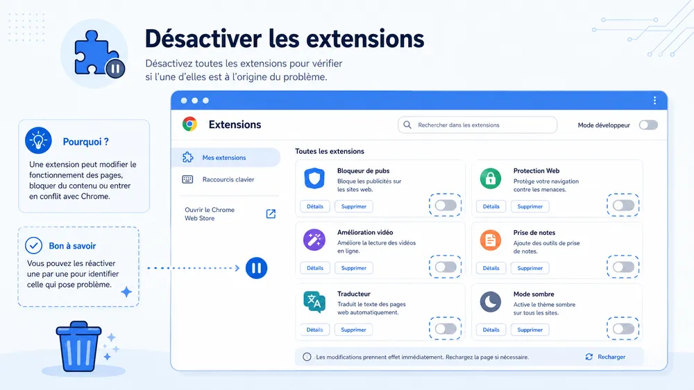 Solution 4 : désactiver les extensions Chrome