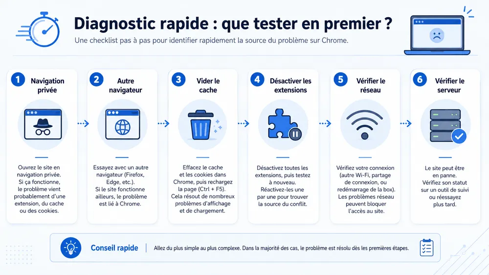 Diagnostic rapide avant de corriger l’erreur