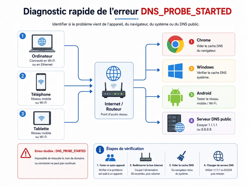 Diagnostic rapide : d’où vient DNS_PROBE_STARTED ?