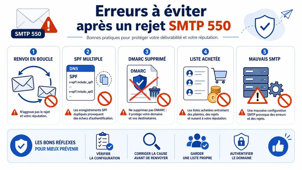 Les erreurs à éviter quand vous recevez une erreur SMTP 550