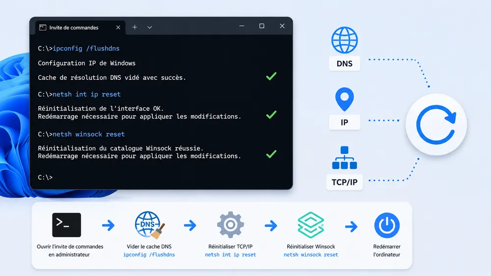 Réinitialiser DNS et TCP/IP sur Windows