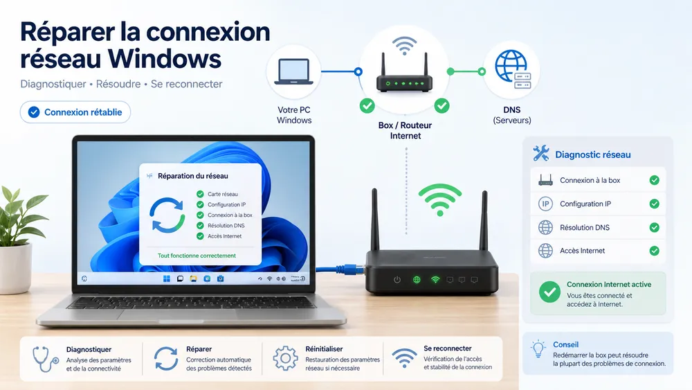 Solution 7 : réparer la connexion réseau Windows