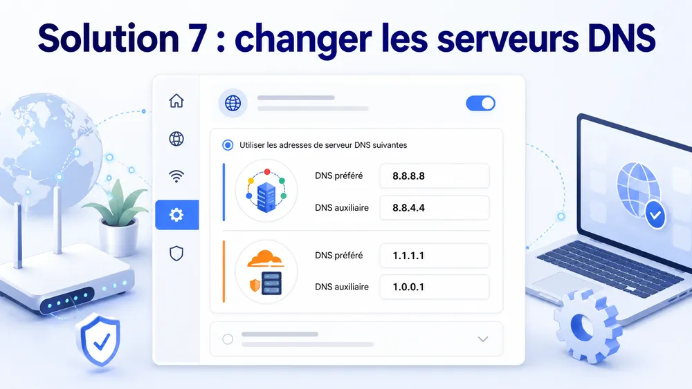 Solution 7 : changer les serveurs DNS