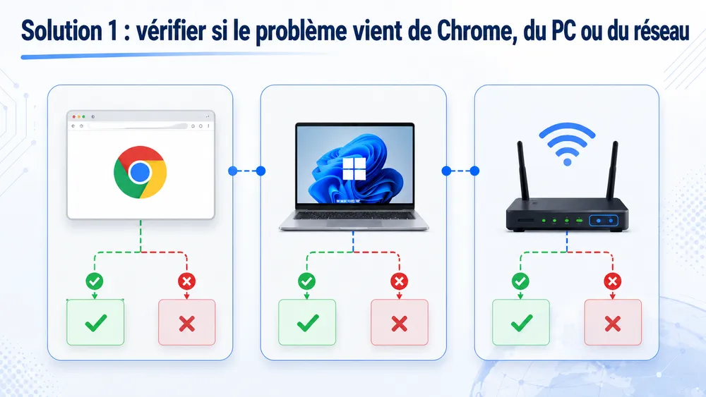 Solution 1 : vérifier si le problème vient de Chrome, du PC ou du réseau
