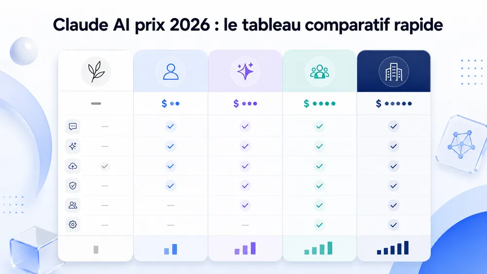 Claude AI prix 2026 : le tableau comparatif rapide