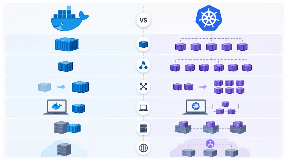 Docker vs Kubernetes: comparison table