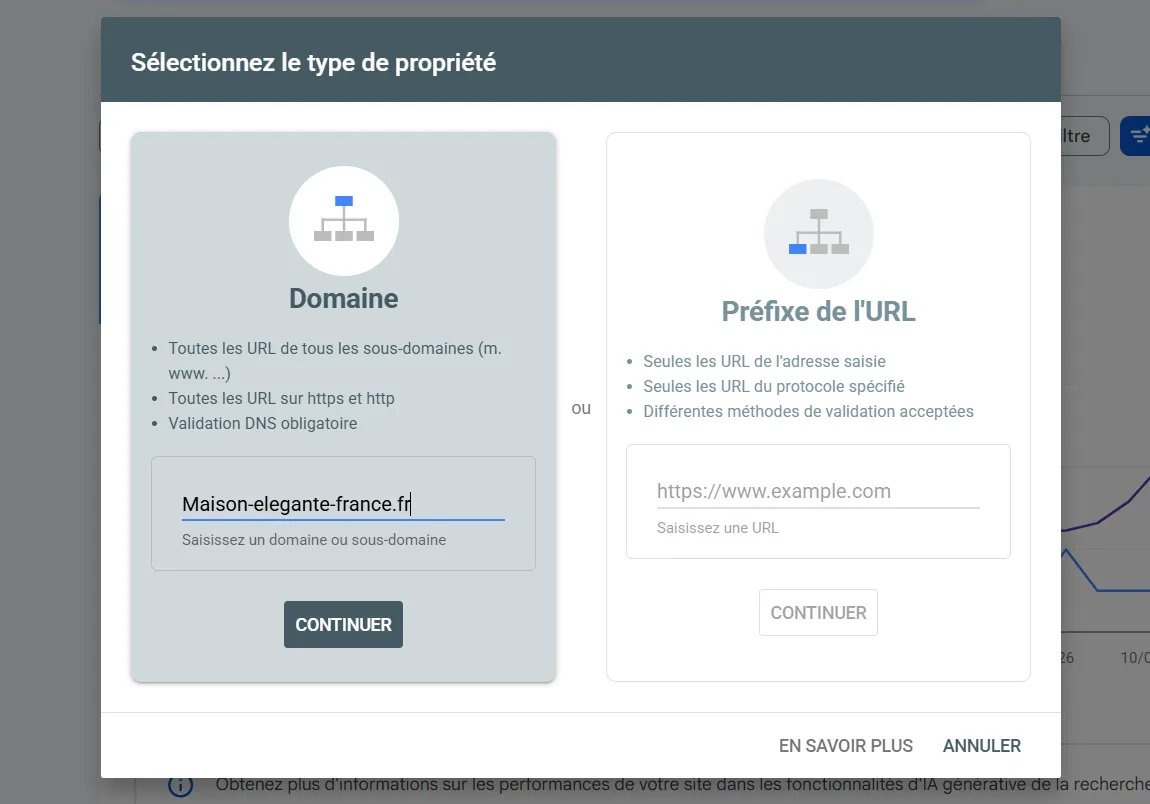 Comment utiliser ChatGPT Sites pour créer, prévisualiser, publier un site web sans configurer séparément un hébergement ? 38 Ajouter le domaine à Google Search Console