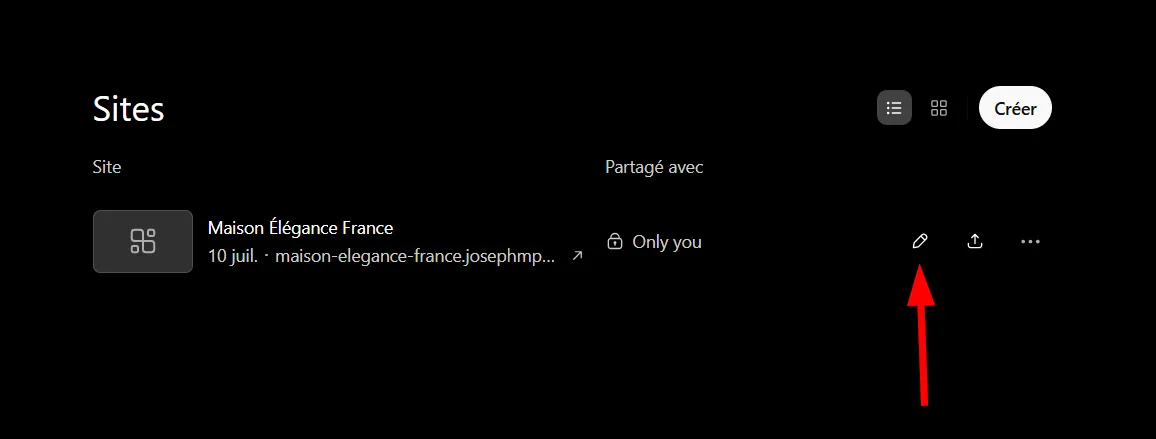 Comment utiliser ChatGPT Sites pour créer, prévisualiser, publier un site web sans configurer séparément un hébergement ? 36 Bouton Modifier le site