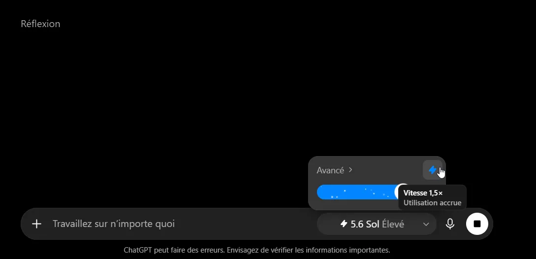 Comment utiliser ChatGPT Sites pour créer, prévisualiser, publier un site web sans configurer séparément un hébergement ? 9 Changer de modele et accroitre la vitesse