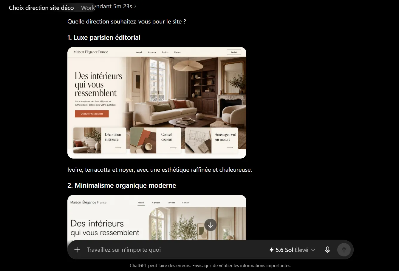 Comment utiliser ChatGPT Sites pour créer, prévisualiser, publier un site web sans configurer séparément un hébergement ? 12 Choix entre trois maquettes de site générées par ChatGPT Sites