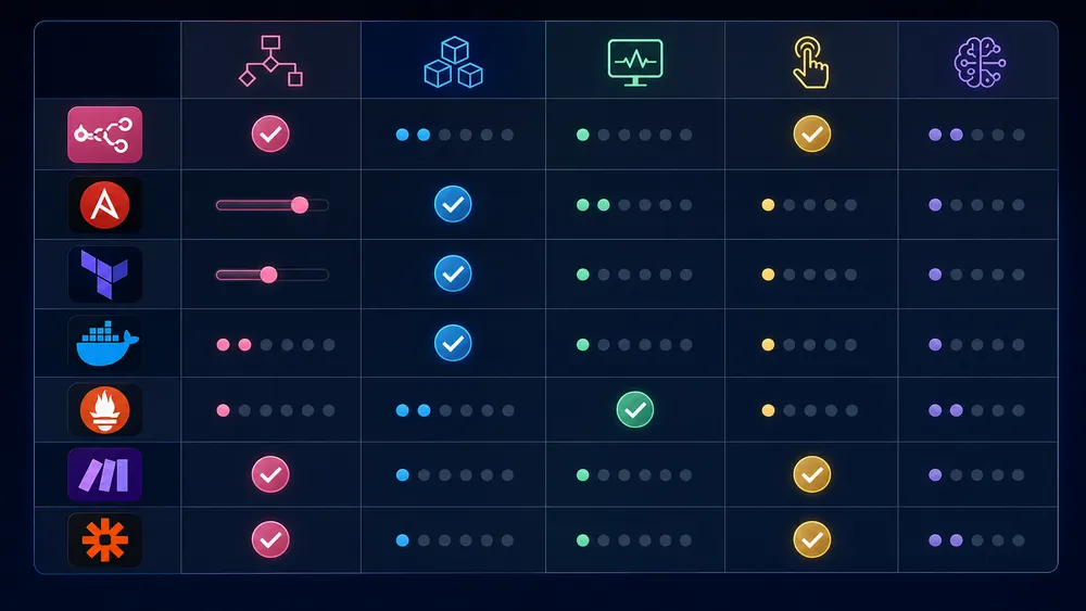 Comparatif : n8n, Ansible, Terraform, Docker, Prometheus, Make et Zapier