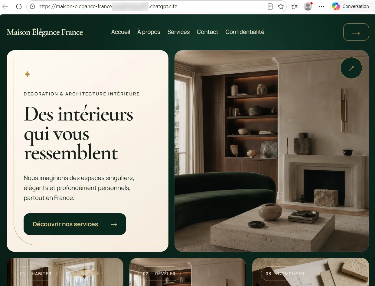 Comment utiliser ChatGPT Sites pour créer, prévisualiser, publier un site web sans configurer séparément un hébergement ? 21 Prévisualiser le site