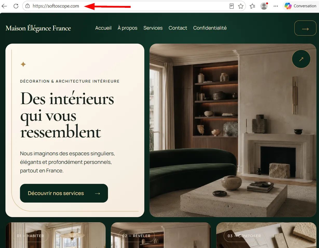 Comment utiliser ChatGPT Sites pour créer, prévisualiser, publier un site web sans configurer séparément un hébergement ? 35 Le domaine est actif dans ChatGPT Sites