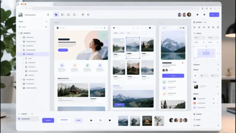 Alternative Figma 2026 : 10 outils testés et leurs prix 4 Éditeur Penpot affichant un fichier Figma importé avec ses composants et son Auto-Layout