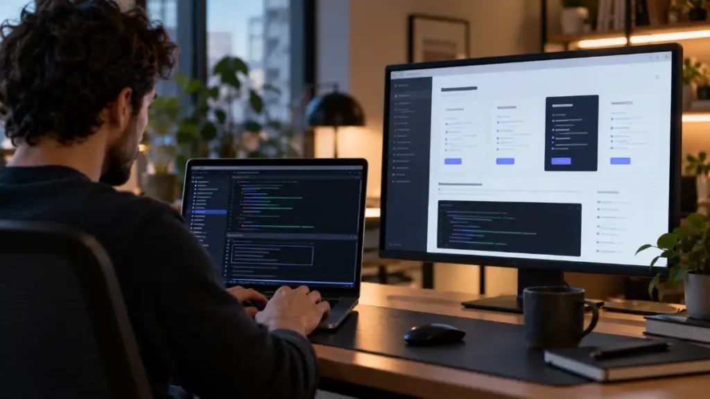 Developer running Claude Code in a terminal next to the Claude API pricing page