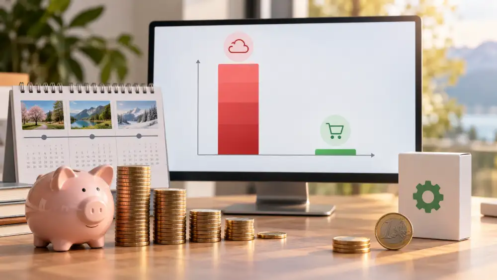 Graphique comparant 863,64 euros de Photoshop à 0 euro pour Affinity sur trois ans