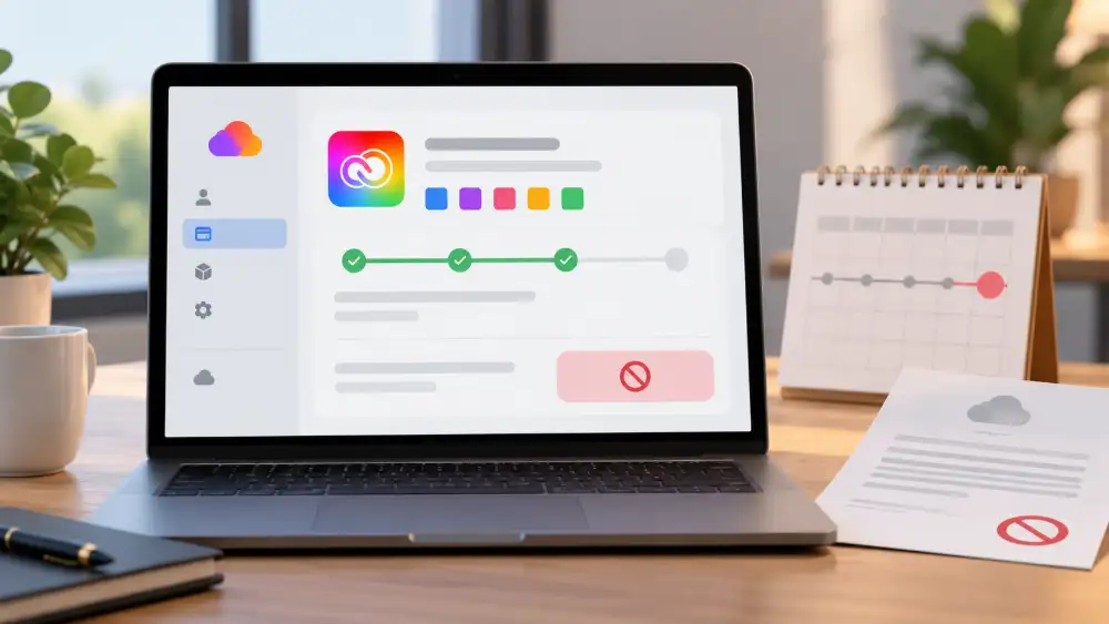 Écran de résiliation de l'abonnement Creative Cloud avec date de fin d'engagement
