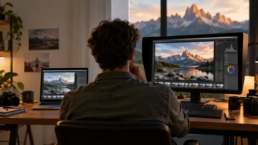 Meilleur logiciel de retouche photo 2026 : le comparatif de 15 outils 4 Comparaison d'un export 8 bits et d'un export 16 bits d'un dégradé de ciel en retouche photo