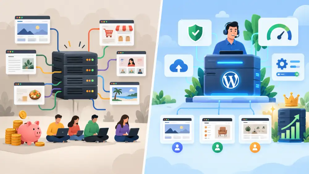 Comparaison entre hébergement mutualisé et hébergement WordPress managé : contrôle, prix et cas d'usage