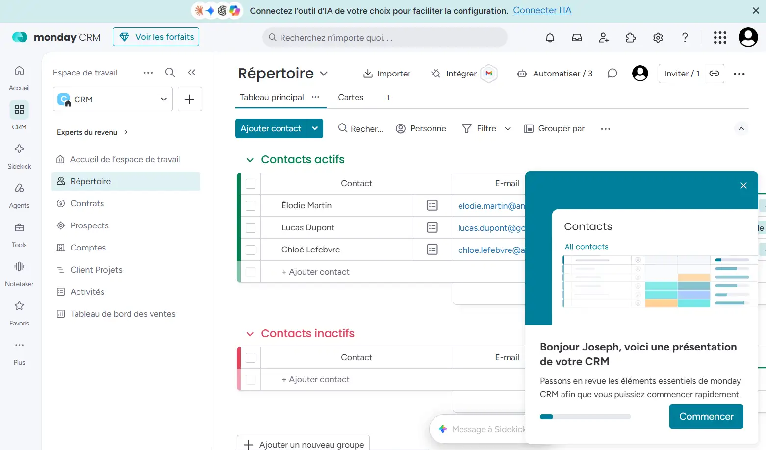 Meilleur logiciel CRM 2026 : le comparatif complet et notre verdict 17 Interface de tableau de bord de Monday CRM avec les données de démonstration sur le compte de Joseph