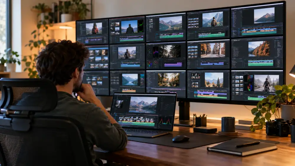 Interface de DaVinci Resolve, référence gratuite du montage vidéo, ouverte sur une timeline 4K