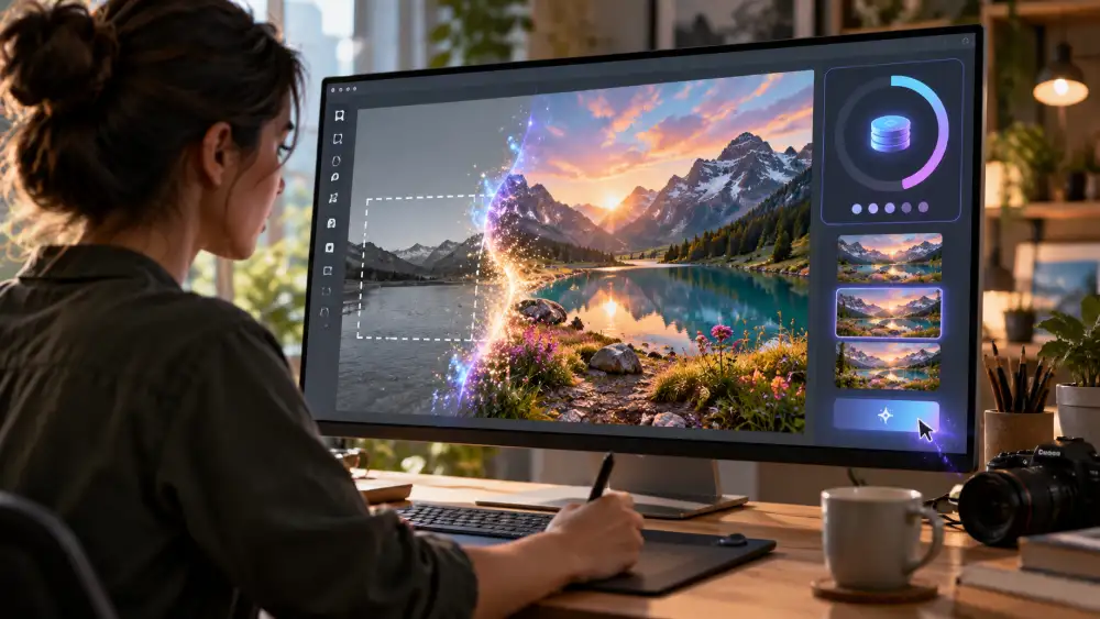Remplissage génératif Firefly dans Photoshop avec compteur de crédits génératifs