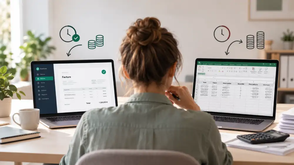 Comparaison du temps et du coût entre une facture sur tableur Excel et un logiciel de facturation