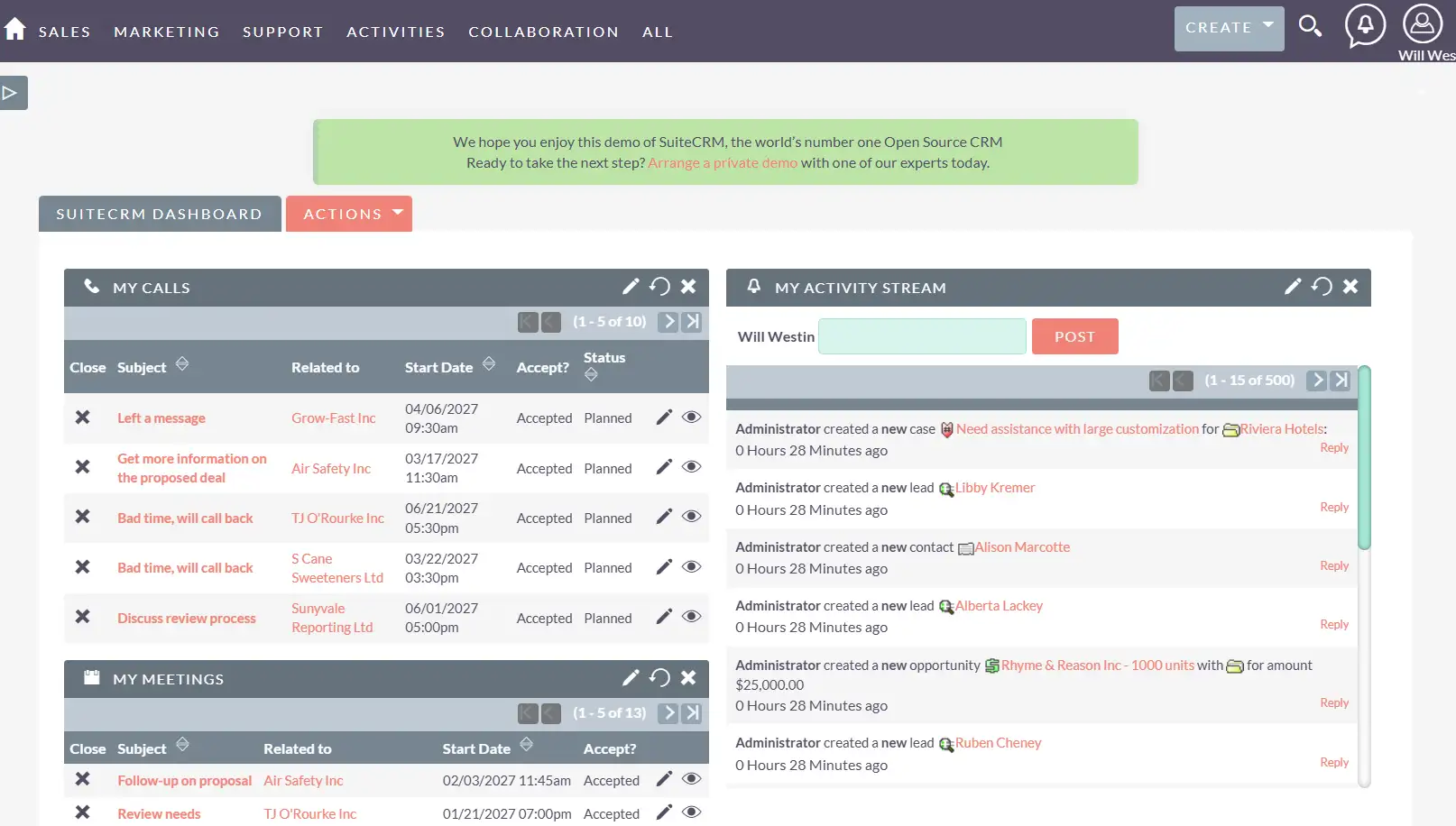 Meilleur logiciel CRM 2026 : le comparatif complet et notre verdict 14 Page de demo du CRM SuiteCRM crée à des fins de tests