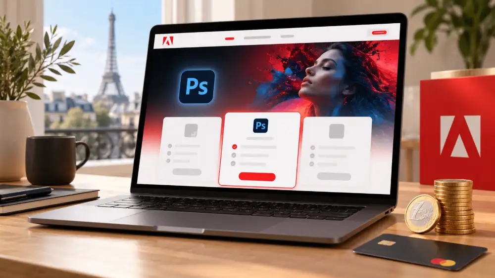 Tarif Photoshop seul à 26,21 euros par mois sur la page Adobe France