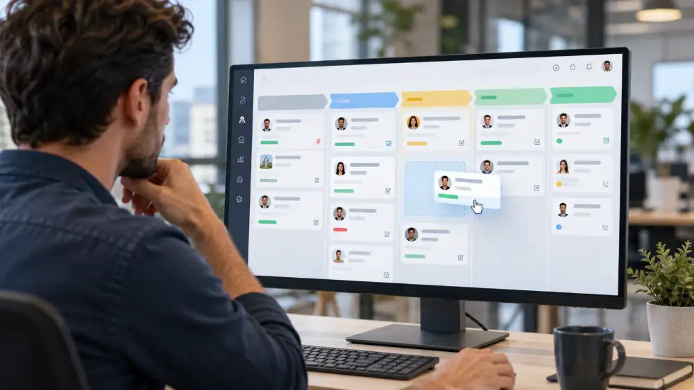 Meilleur CRM gratuit 2026 : ce que chaque palier à 0 € autorise vraiment 7 Capture d'écran du pipeline du palier gratuit de Zoho CRM testé avec un jeu de données commercial