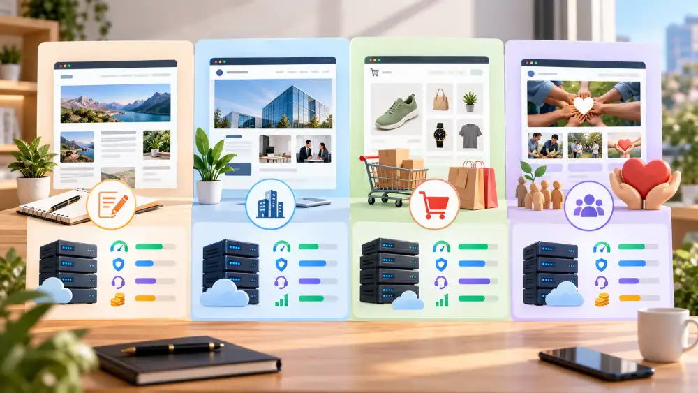 Tableau de recommandation par type de projet WordPress : blog, vitrine, e-commerce, association