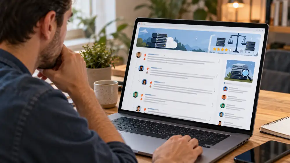 Fil de discussion Reddit r/webhosting sur la fiabilité des comparatifs d'hébergement