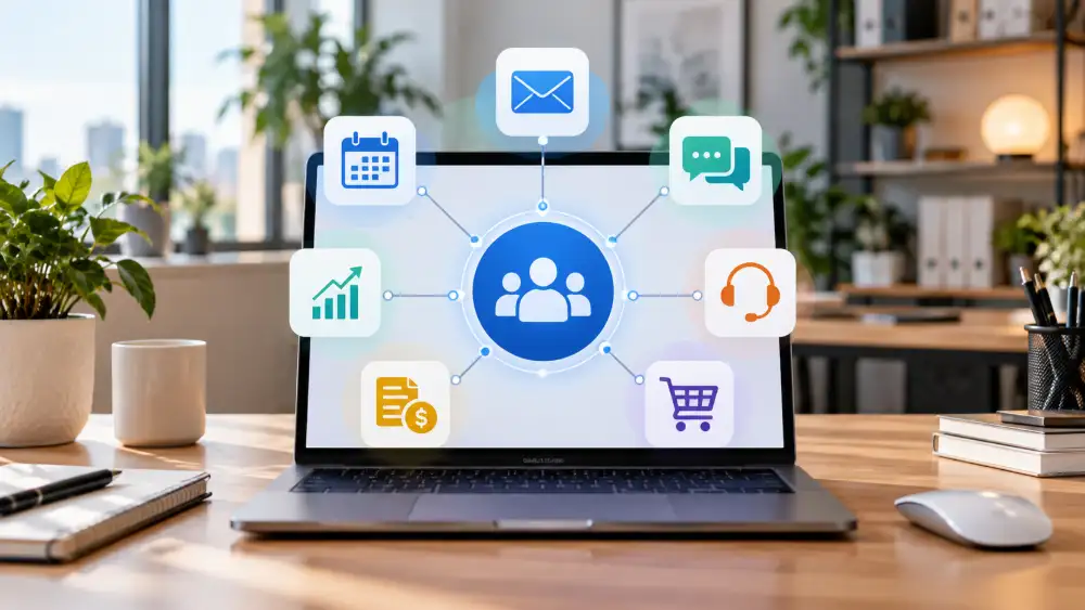 Meilleur logiciel CRM 2026 : le comparatif complet et notre verdict 26 Schéma des intégrations d'un CRM avec l'acquisition, l'enrichissement et la facturation